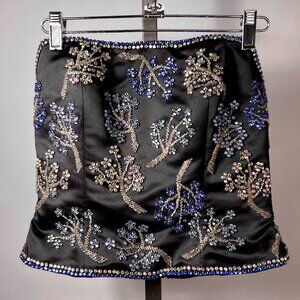 Black 100% Silk Set Floral Rhineston and Beading Corset and Maxi Skirt Gown 8